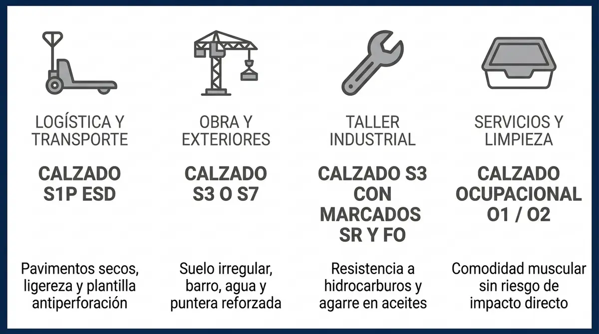 Guía de selección de calzado de seguridad según el sector y entorno de trabajo